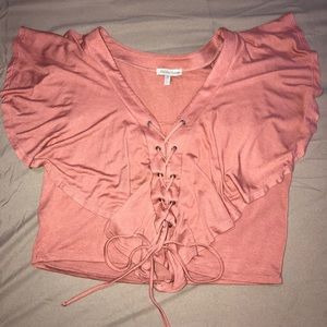 Ruffle Lace up Crop Top